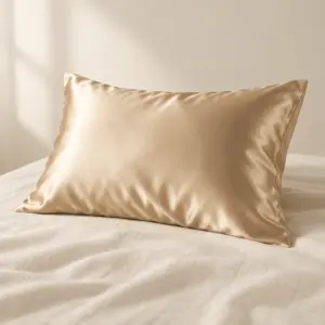 AI-generated silk pillowcase collection concept — champagne