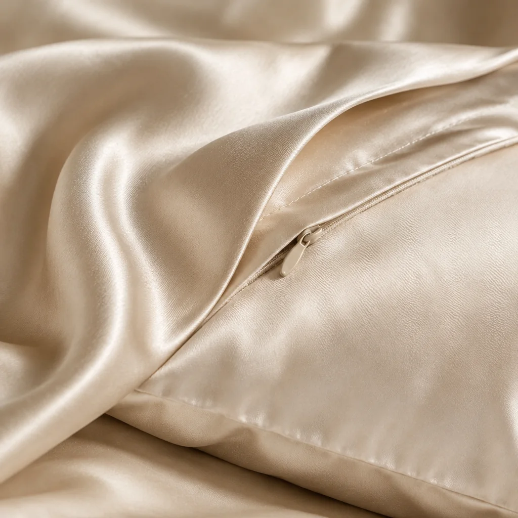 Close detail of silk fabric and concealed zipper concept